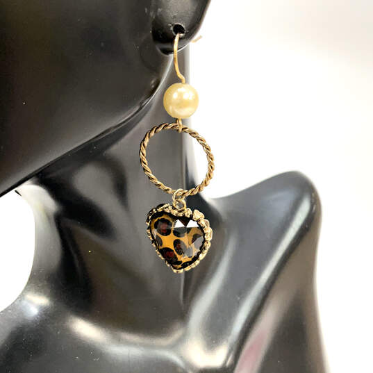 NWT Designer Betsey Johnson Gold-Tone Fish Hook Heart Shape Dangle Earrings image number 3