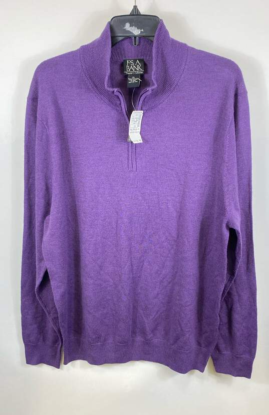 NWT Jos A. Bank Mens Purple Wool Long Sleeve Quarter Zip Pullover Sweater Sz XL image number 1