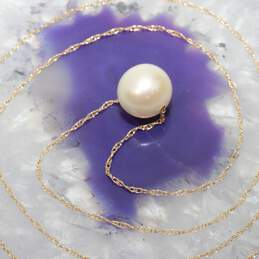 14K Yellow Gold Pearl Chain Necklace 18"