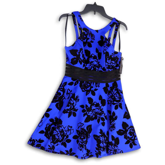 NWT Womens Blue Black Floral Velvet Back Zip Fit & Flare Dress Size 9 image number 2