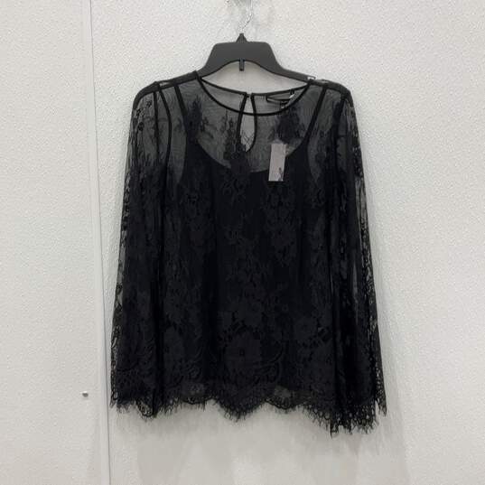 NWT White House Black Market Womens Black Lace Long Sleeve Blouse Top Shirt XS image number 1