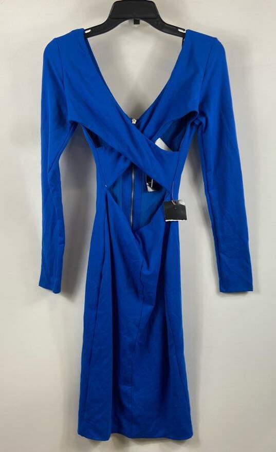 NWT Bebe Womens Blue Long Sleeve Back Zip Short Bodycon Dress Size Small image number 1