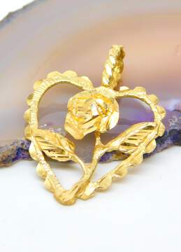 14K Yellow Gold Carved Rose Heart Pendant 2.2g