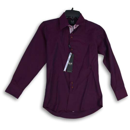 NWT Elie Elie Balleh Womens Purple Geometric Print Button-Up Shirt Size 12 image number 1