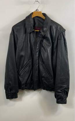 Coach Mens Black Leather Long Sleeve Spread Collar Bomber Jacket Size 2XL