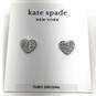 Designer Kate Spade Silver-Tone Rhinestone Heart Stud Earrings w/ Dust Bag image number 2