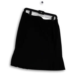 Womens Black Flat Front Elastic Waist Ruffle Hem A-Line Skirt Size 8P