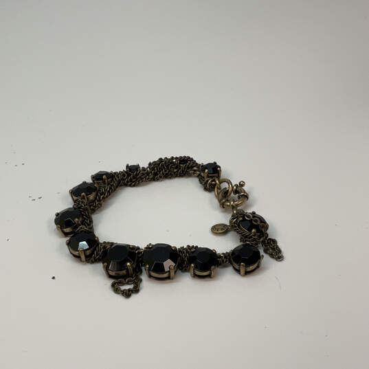 Designer J. Crew Gold-Tone Black Faceted Ring Clasp Link Chain Bracelet image number 2