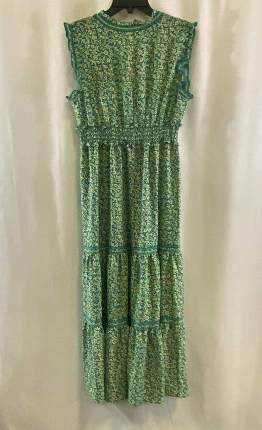 NWT Max Studio Womens Green Floral Sleeveless Ruffle V-Neck Maxi Dress Size L image number 2