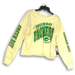 NWT '47 Womens Cream Green Bay Packers Logo Long Sleeve NFL T-Shirt Size M