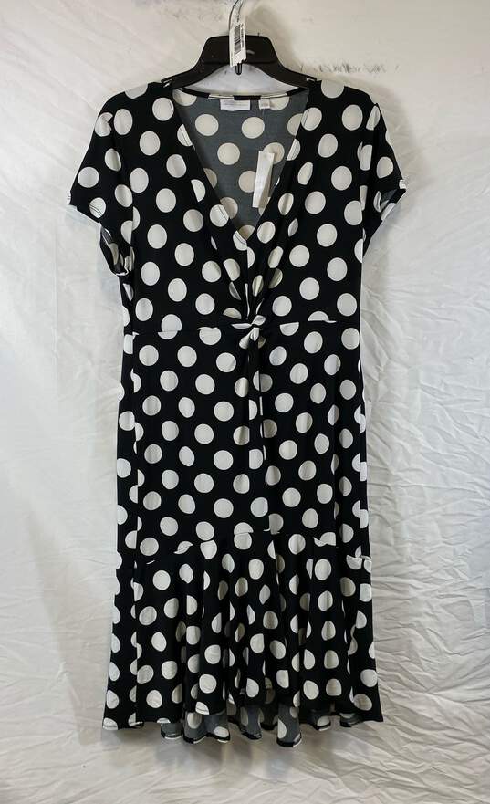 NWT New York & Company Womens Black White Polka Dot V-Neck Shift Dress Size L image number 1