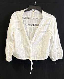 Free People Womens White Cotton Follow Your Heart Cropped Blouse Top Size S