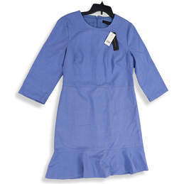 NWT Womens Blue 3/4 Sleeve Round Neck Knee Length Sheath Dress Size 12