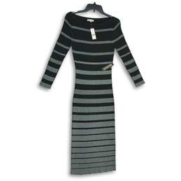 NWT New York Company Womens Black Silver Striped Round Neck Bodycon Dress Size M