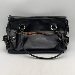 Floto Womens Shoulder Handbag Double Top Handle Zipper Black Leather