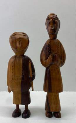 2 Handcrafted Wood Carved Figural Sculptures Original Folk Wood Artwork