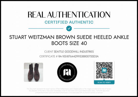 Stuart Weitzman Women's Brown Suede Ankle Boots Size 10 AUTHENTICATED image number 2