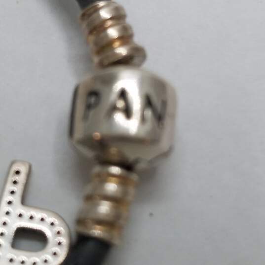 Pandora 925 Sterling Silver Leather Band Diamonds Letters HDP Bracelets 6.3g image number 3