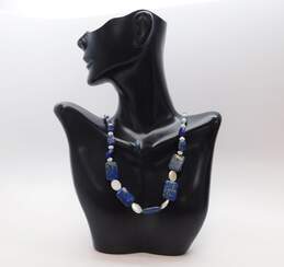 Artisan Silvertone Lapis Lazuli & Coin Pearls Blue Glass & Crystals Graduated Beaded Toggle Necklace & Drop Earrings 34.4g alternative image
