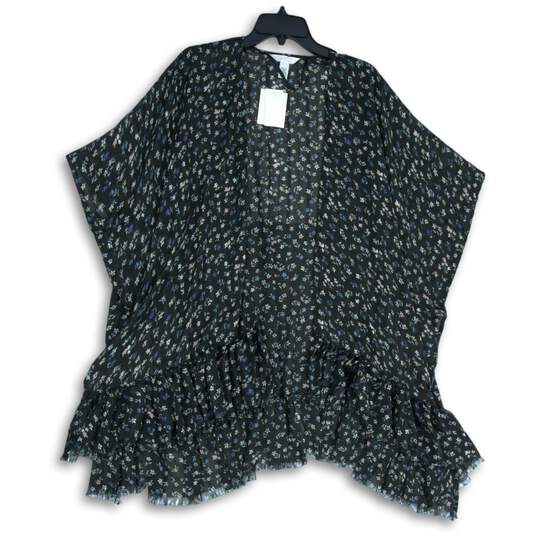 NWT Lauren Conrad Womens Black Floral Ruffle Kimono Blouse Top One Size image number 1
