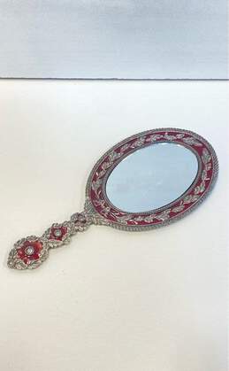 Art Nouveau Inspired Contemporary Vanity Mirror Pewter with Red Enamel & Jewels alternative image