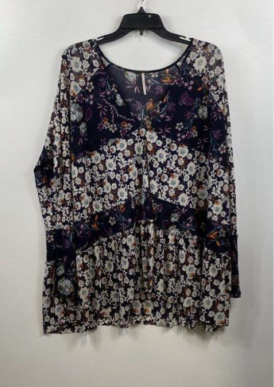 Free People Womens Black Floral Long Sleeves V-Neck Tunic Top Size M image number 1