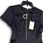 NWT Womens Black Round Neck Short Sleeve Front Zip Fit & Flare Dress Size 4 image number 4