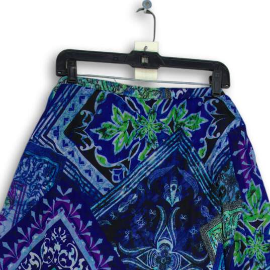 Womens Blue Green Printed Elastic Waist Flat Front Pull-On A-Line Skirt Size 3 image number 3
