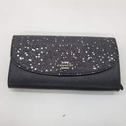 Coach Silver Star Sequin Black Leather Slim Envelope Wallet