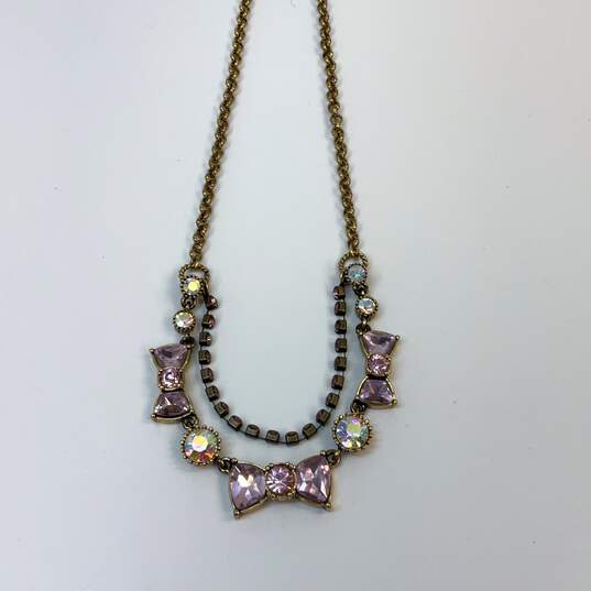 Designer Betsey Johnson Gold-Tone Pink Crystal Lobster Clasp Chain Necklace image number 2