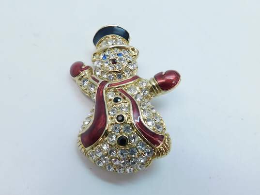 VNTG/MOD Icy Rhinestone Enamel Snowman & Penguin Brooches 108g image number 3