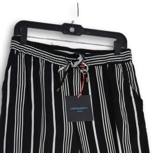 NWT Womens Black White Striped Slash Pocket Wide Leg Ankle Pants Size M image number 3