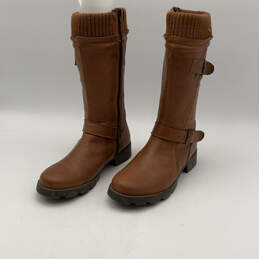 NIB Womens Brown Leather Knitted Adjustable Strap Riding Boots Size 38