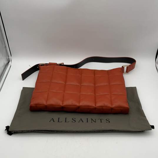 All Saints Womens Orange Leather Inner Pockets Adjustable Strap Shoulder Bag image number 1
