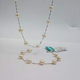 14k White Gold Cultured Pearl Necklace& Bracelet Bundle 2pcs  10.4g