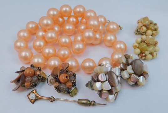 VNTG Orange Taupe Brown MOP & Faux Pearl Jewelry image number 1
