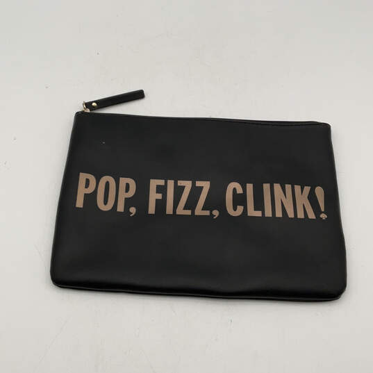 Womens Black Leather Pop Fiz Clink Zipper Cosmetic Pouch image number 2