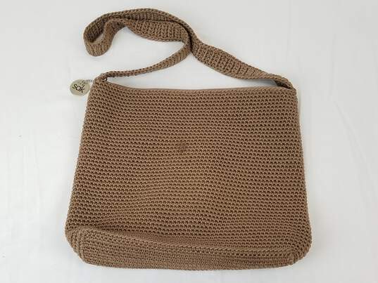 Lucky Brand Crochet Boho Knit Purse Tan Bead & Leather Trim Hippie  Crossbody Bag