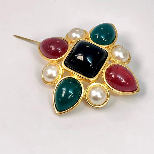 Designer Joan Rivers Gold-Tone Multicolor Stone Fashionable Brooch image number 2