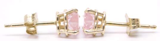 14K Yellow Gold Pink Zirconia Heart Shaped Stud Earrings 0.8g image number 4