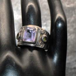 Sajen Vintage Sterling Silver Amethyst & Peridot Accent Ring - 11.6g