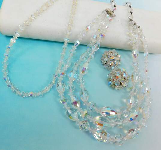 Vintage Laguna Aurora Borealis Crystal Necklaces & Clip On Earrings 126.4g image number 1