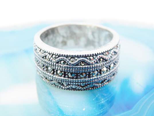 Romantic Judith Jack 925 Sterling Silver Marcasite CZ Barrel Charm Necklace Bracelet & Ring 32.3g image number 2