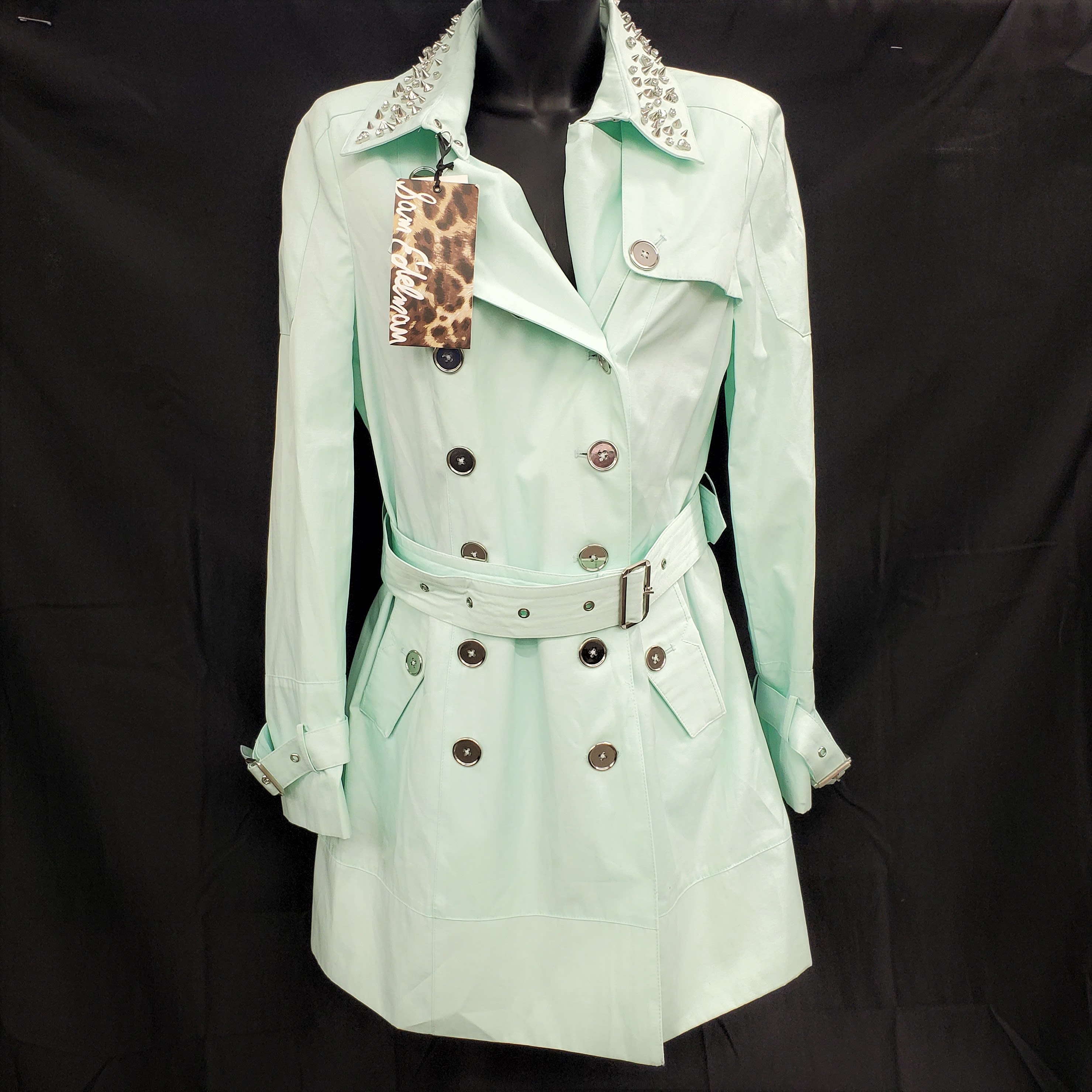 Buy Sam Edelman NWT Lorissa Stud-Collar Trench Coat Mint Teal Women's Size  L for USD 149.99 | GoodwillFinds