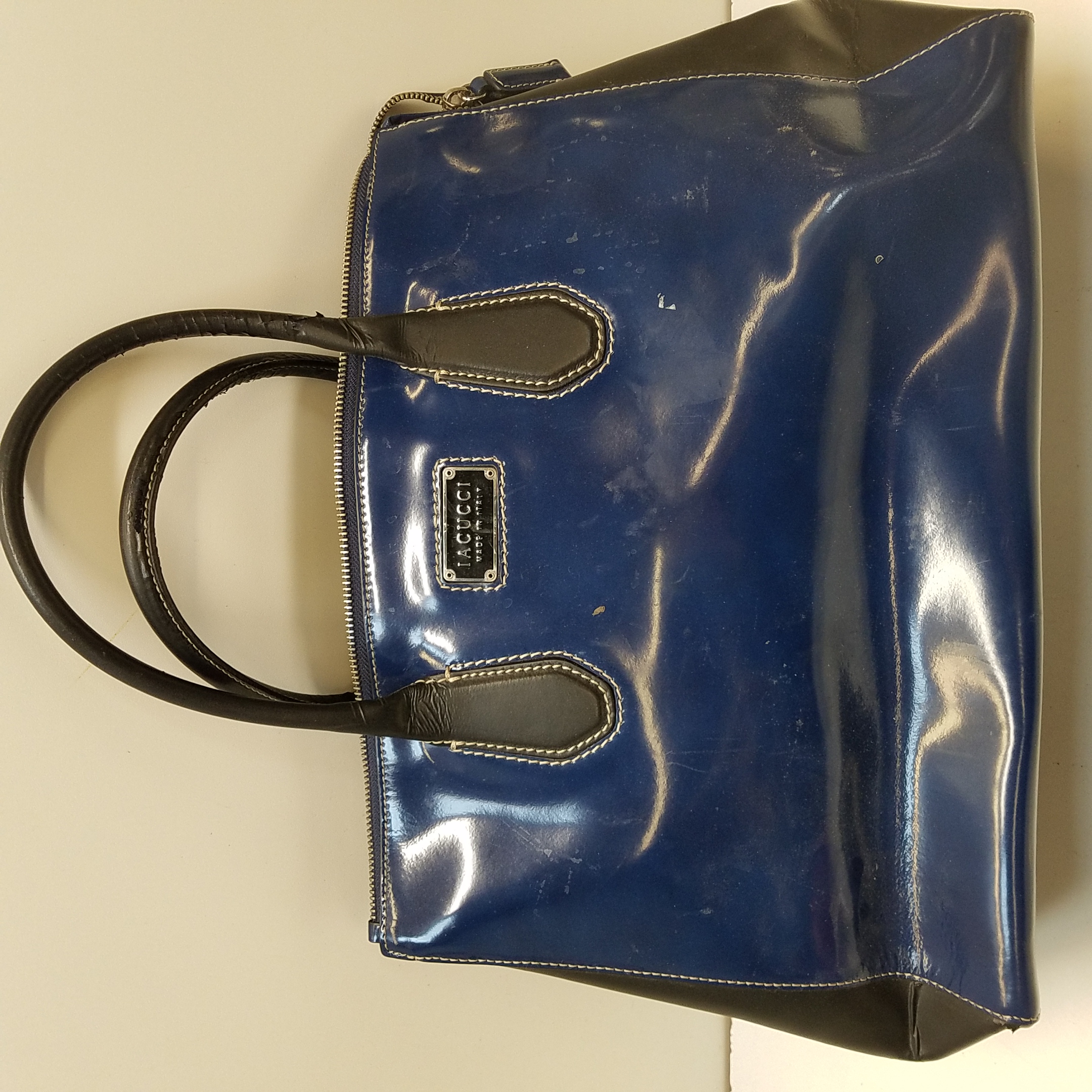 Buy IACUCCI Blue Leather Medium Satchel Tote Bag Handbag for USD 24.49 |  GoodwillFinds
