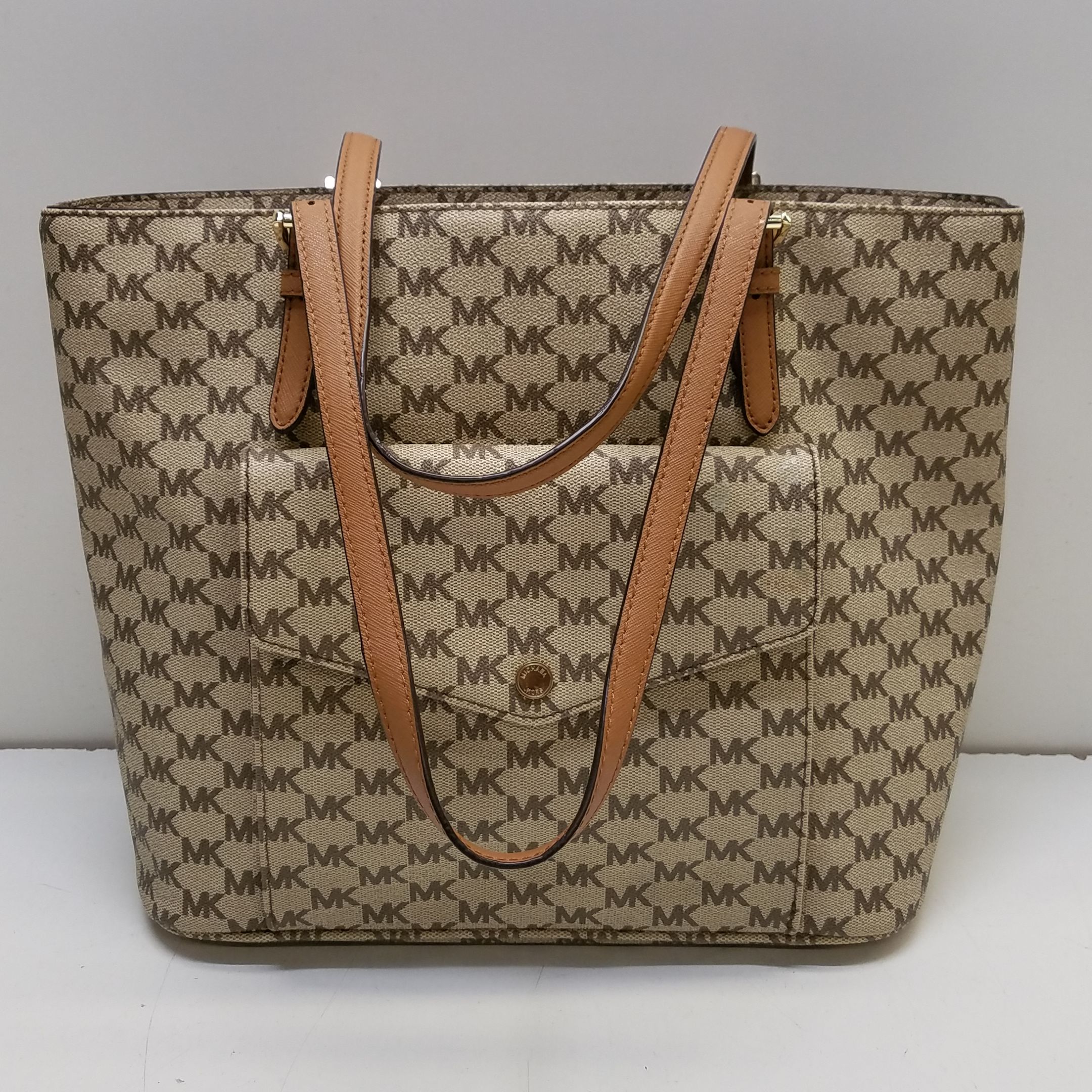 Buy the Michael Kors Monogram Tote Bag Brown | GoodwillFinds