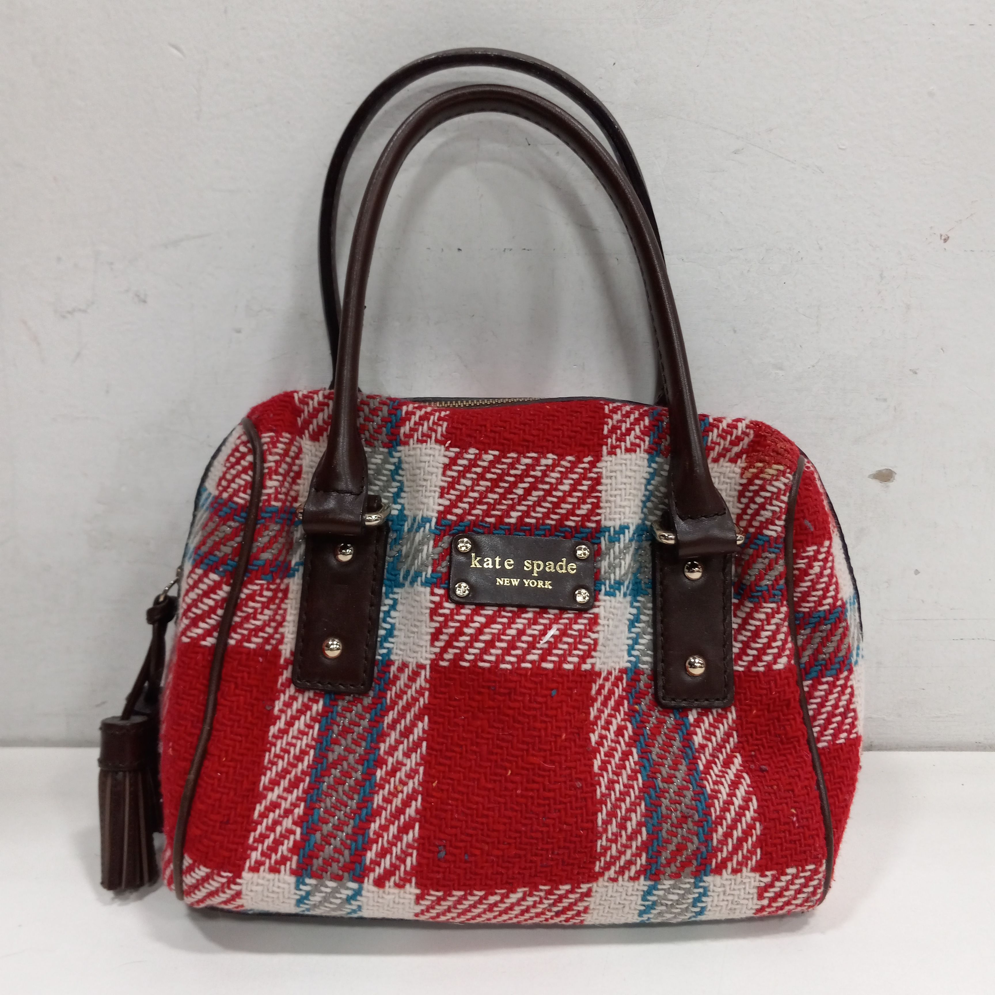 Kate spade red plaid on sale purse