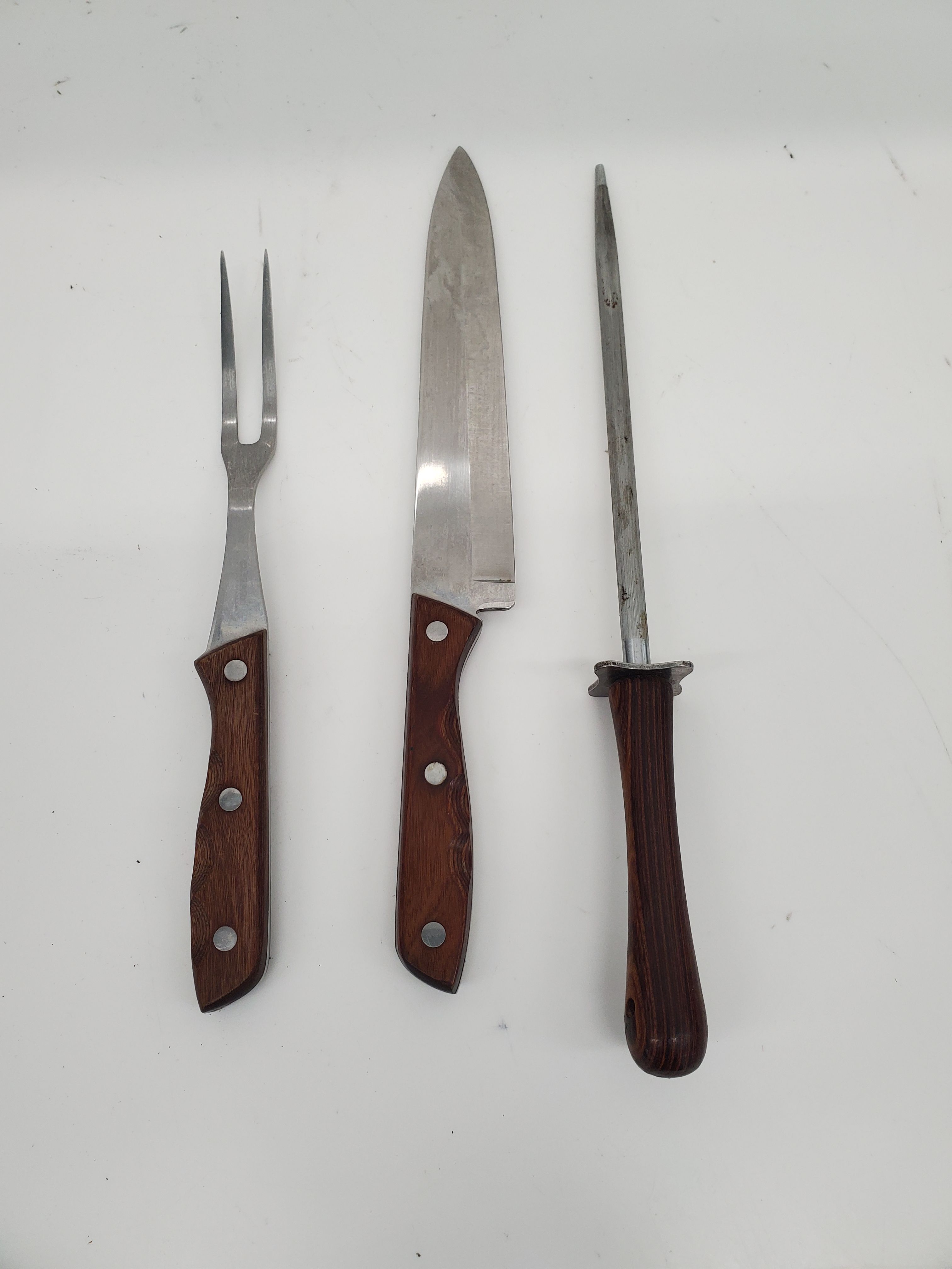 Vintage VIKING professional kitchen knives 440-A Molybdenum Stainless Set  of 3 .