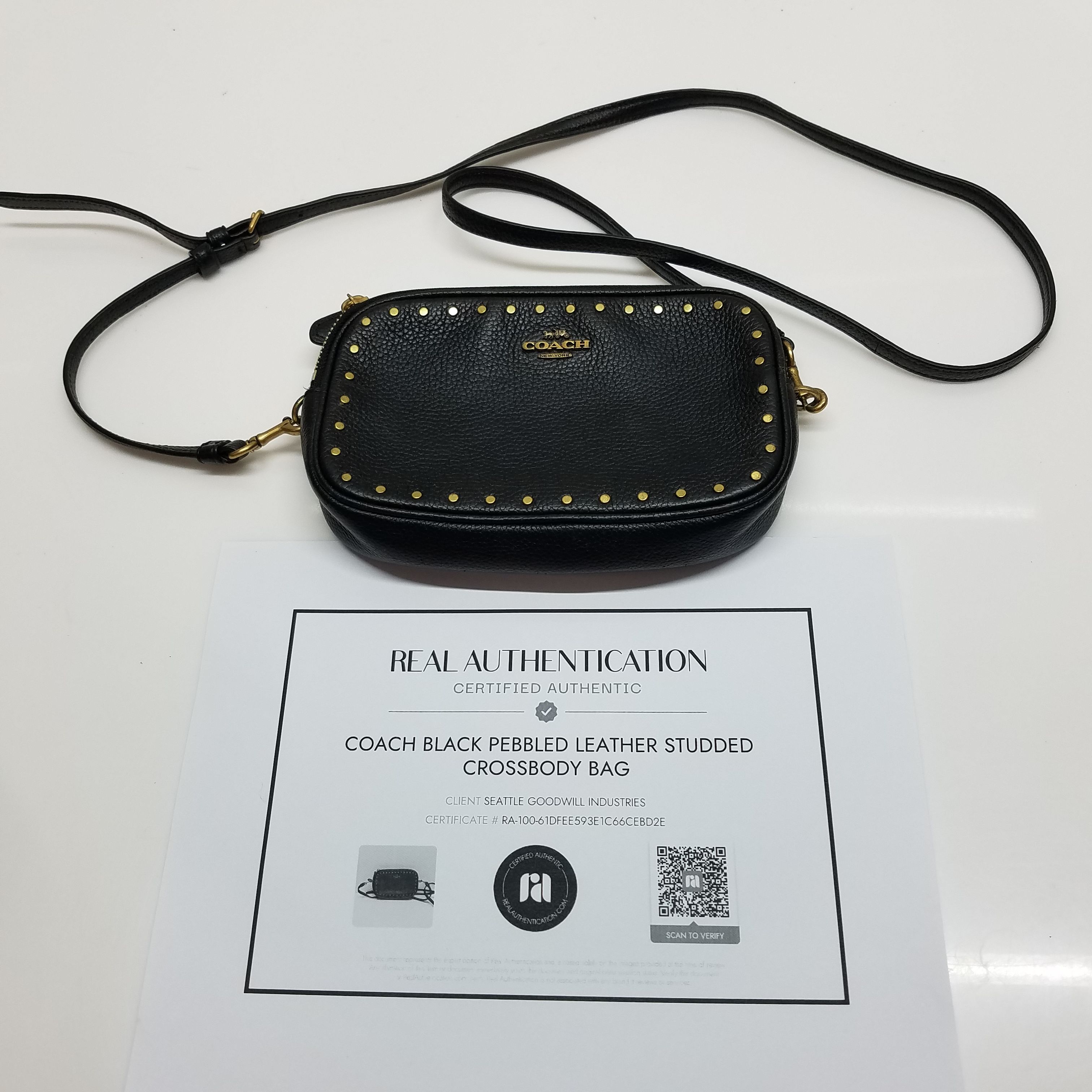 Buy the AUTHENTICATED Coach Black Pebbled Leather Studded