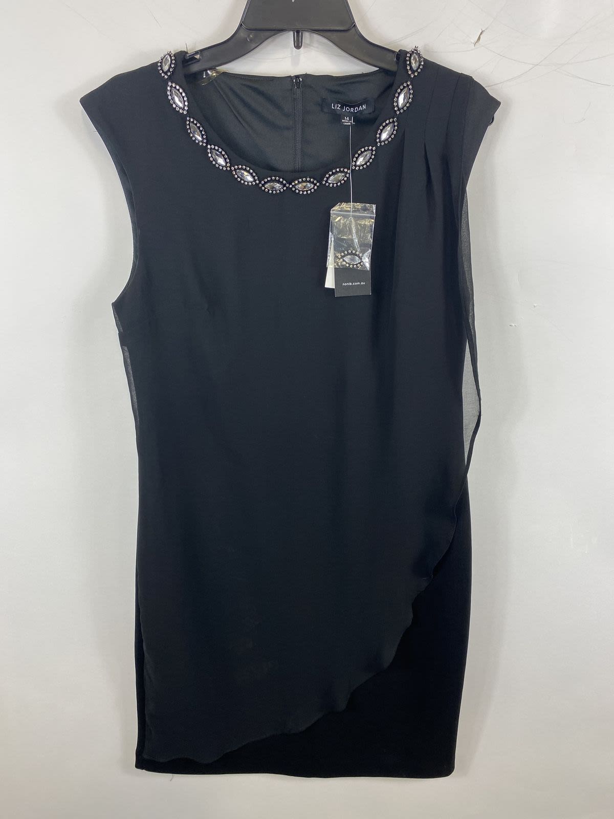 Buy the Liz Jordan Women Black Sequin Dress w/ Overlay 14 NWT |  GoodwillFinds